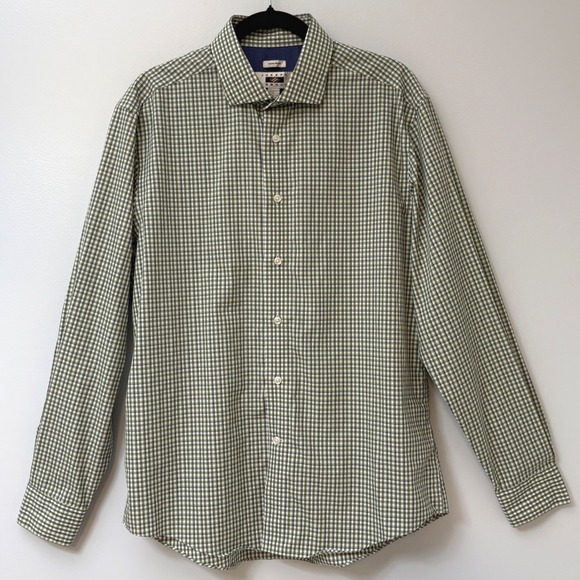 Joseph Abboud Other - Joseph‎ Abboud Non-Iron 100% Cotton Green Gingham Button Down Shirt Mens L